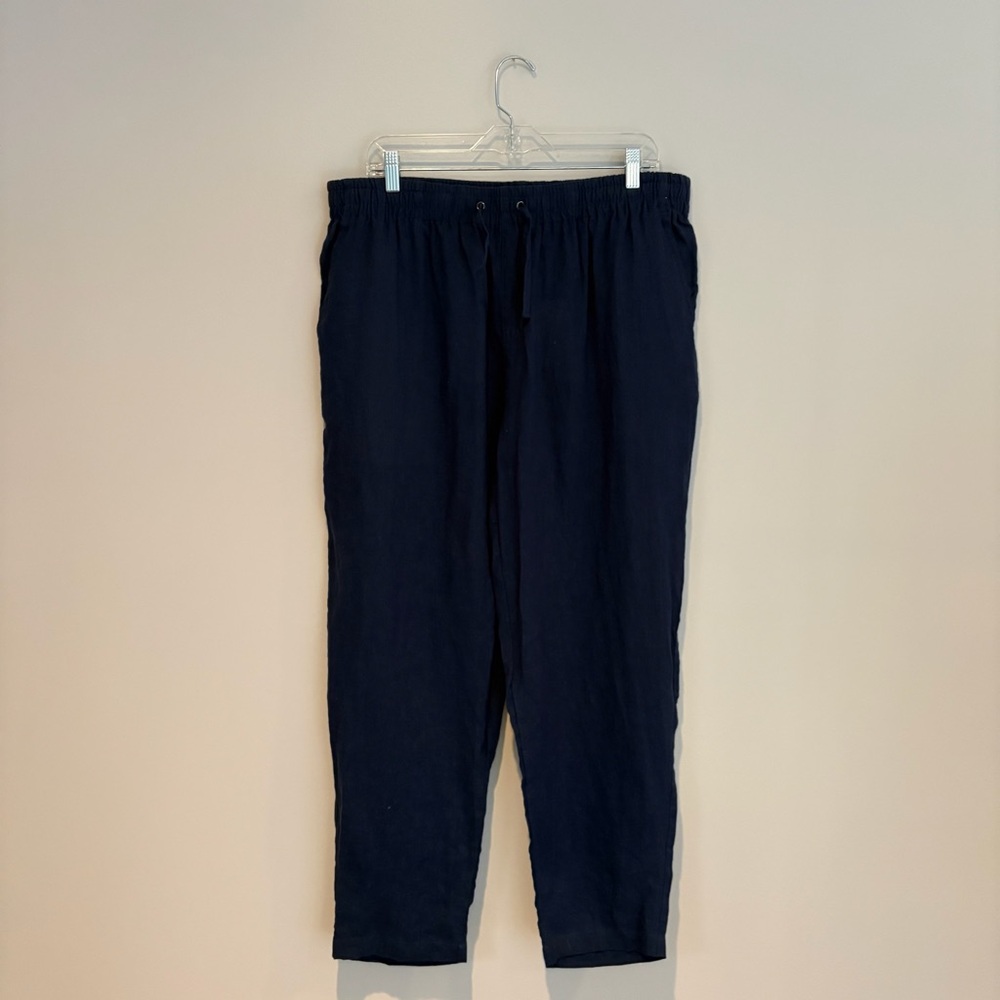 Elegant Navy Women's Straight Leg Linen Pants